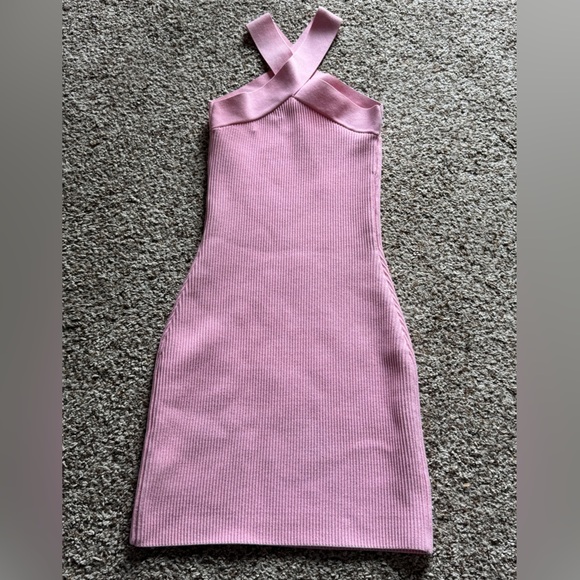 BABATON Aritzia Sculpt Knit Criss Cross Dress Ribbed Halter Dress Pink Size XXS - Picture 12 of 14